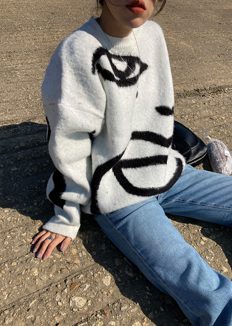 [unisex] drawing overfit knit (white)