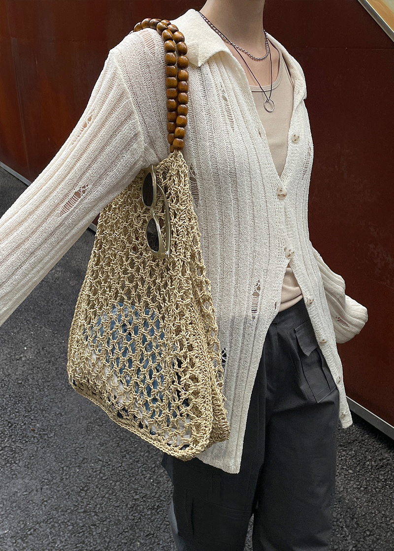 wood ball paper yarn shoulder bag