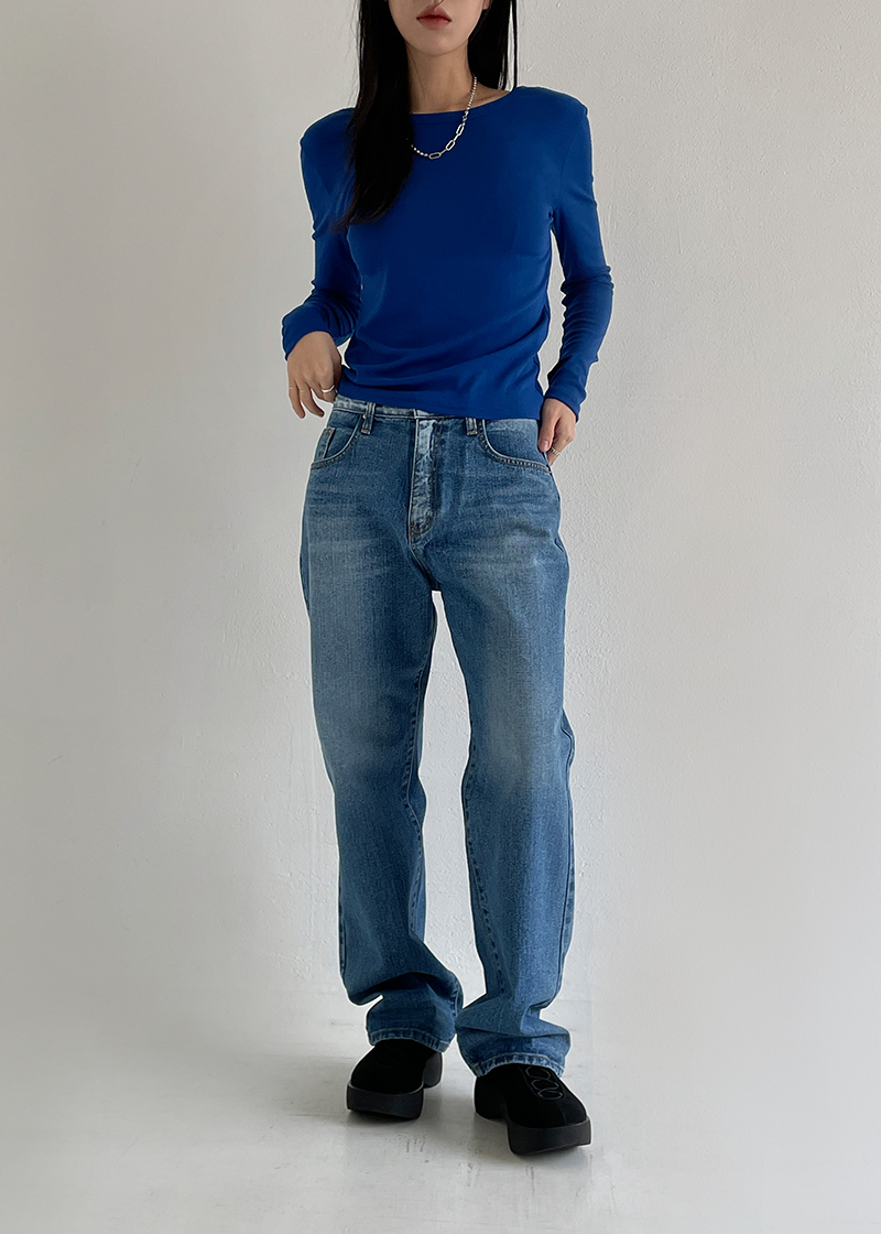 french mid blue denim pants (s/m)